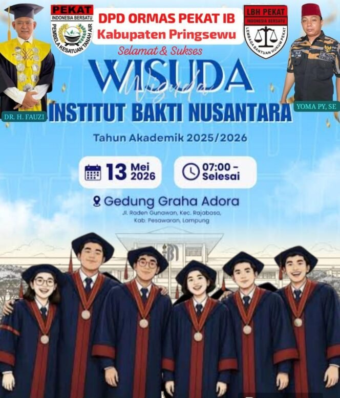 
					Ketua Pekat IB Pringsewu Ucapkan Selamat, Atas Wisuda Para Sarjana Perguruan Tinggi IBN, STIT dan STEBI Tanggamus
